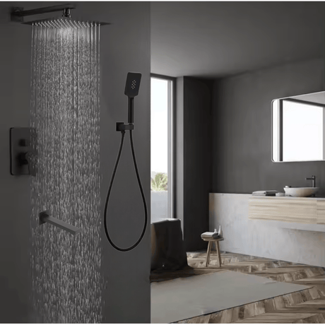 Nate bathroom Shower Set WK Bathroom Black Concealed Wall Mounted Three- Function Square Overhead Rain Shower Set - K-8417H