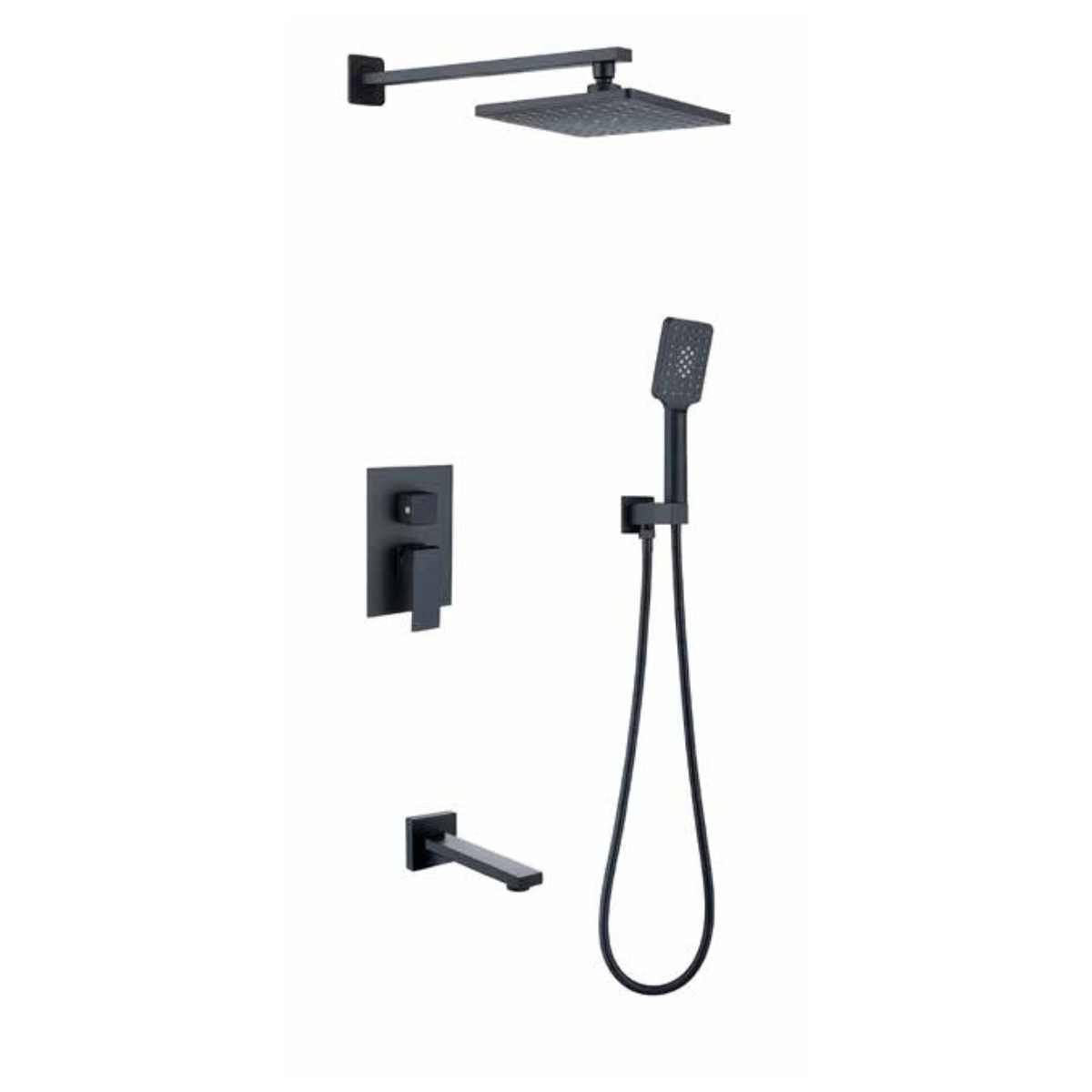 Nate bathroom Shower Set WK Bathroom Black Concealed Wall Mounted Three- Function Square Overhead Rain Shower Set - K-8417H