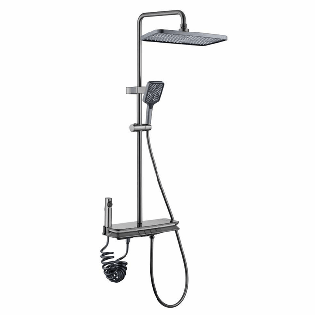 Nate bathroom Shower Set WK Bathroom Gun Grey Wall Mounted Four-Function Square Rain Shower Set with LED, Temperature Reader & Timer - K-8872Q