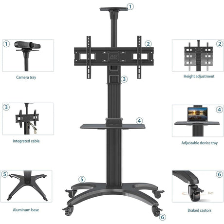 North Bayou Home Accessories NB North Bayou Aluminum Mobile TV Cart Stand with Wheels - AVF1500-50-1P