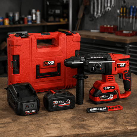 NRG Drill NRG 20V Brushless Cordless SDS-Plus Rotary Hammer Kit 26mm with 2×5.0Ah Batteries - NBRH20V-502