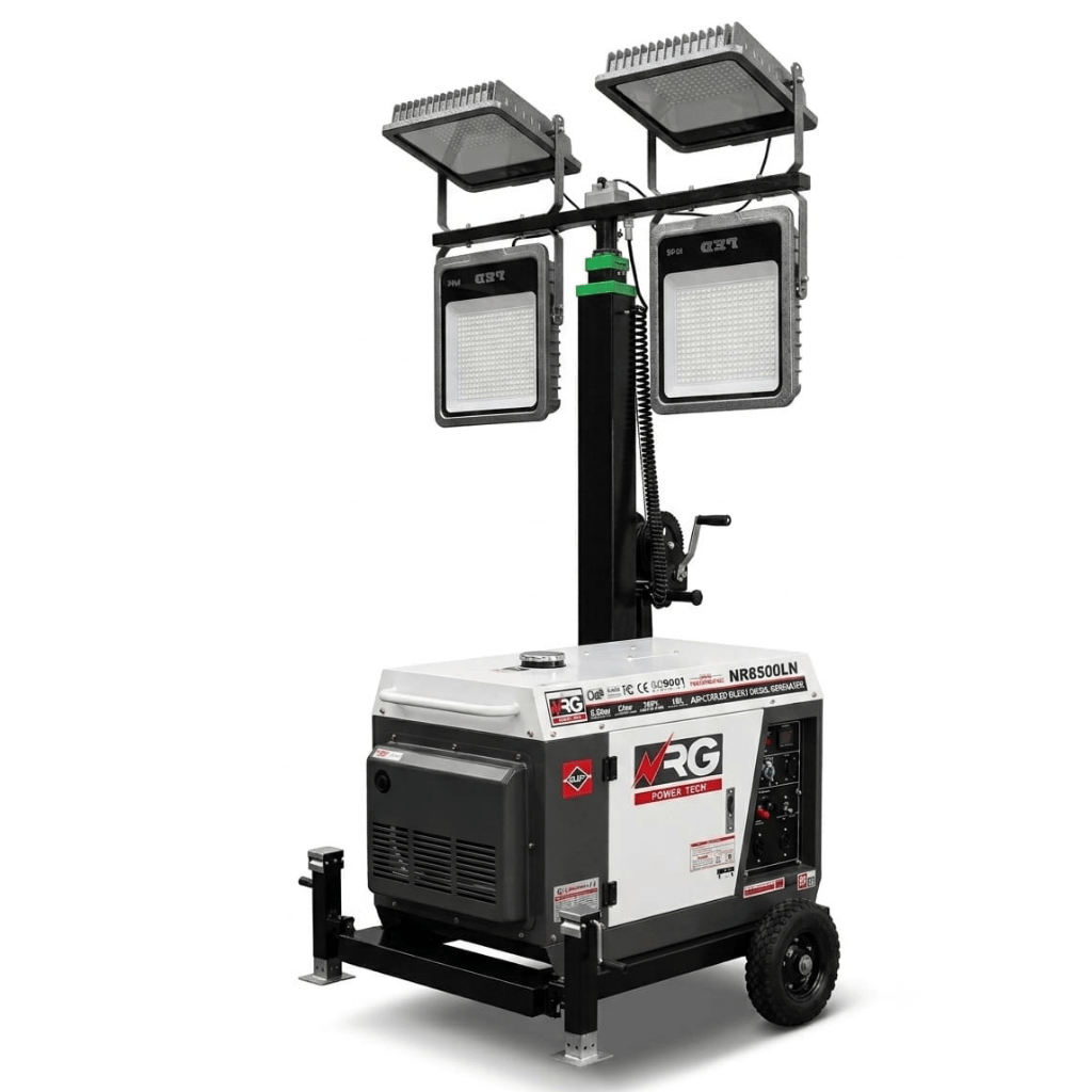 NRG Diesel Generator Tower Light NRG 5.5kW Diesel Generator Tower Light with 4 × 400W Lights, 6m Manual Mast & 16L Tank - NR188FE