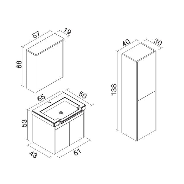 Orka Bathroom Vanity & Cabinets Orka Luna 65cm Bathroom Cabinet, Grey Stone