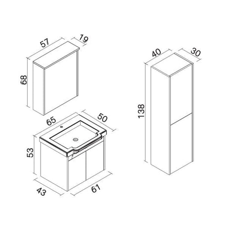 Orka Bathroom Vanity & Cabinets Orka Luna 65cm Bathroom Cabinet, Grey Stone