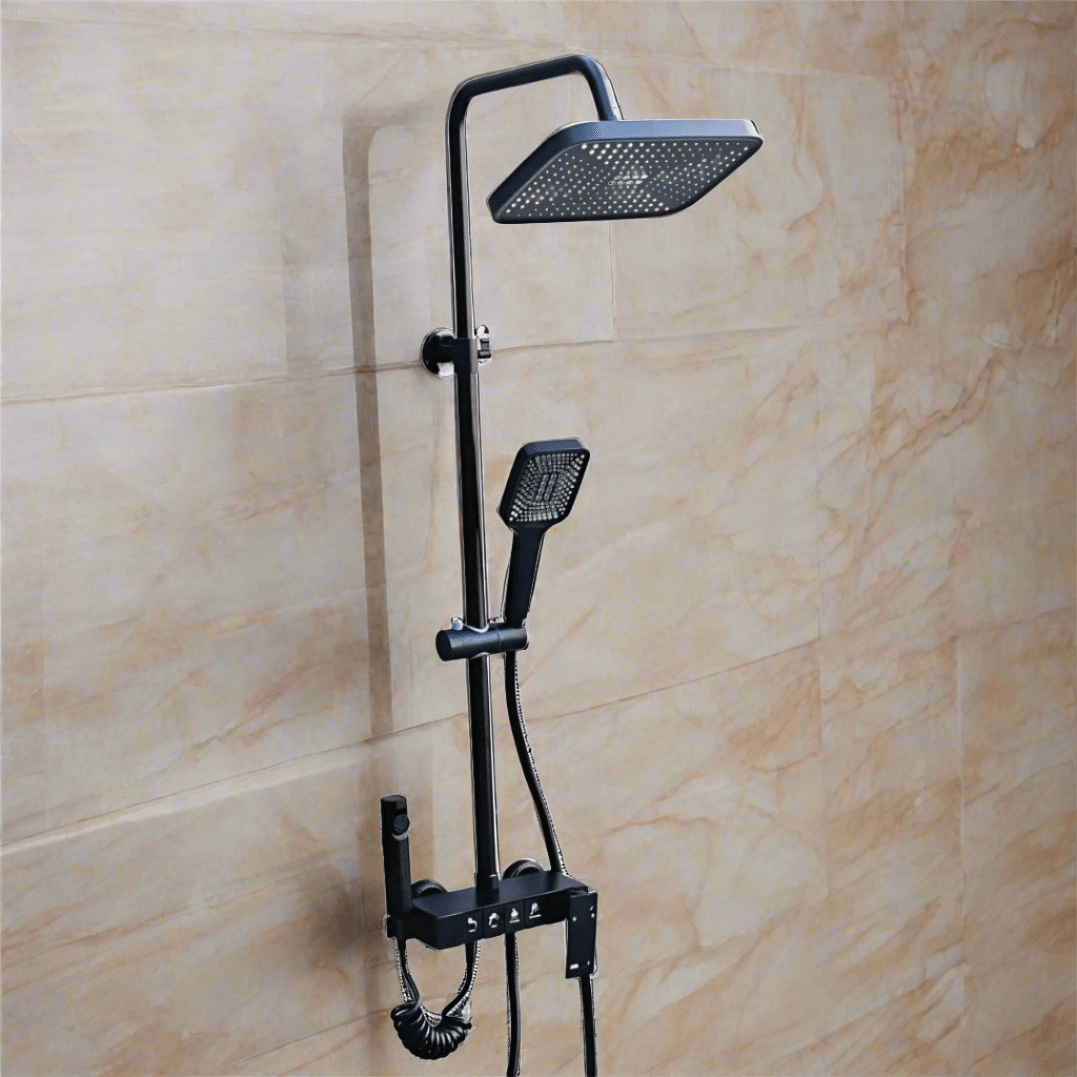 Padmore Shower Set Black Wall Mounted Four-Function Rain Shower Set With Piano Key Shower System