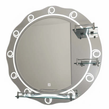 Padmore Bathroom Mirrors Heavy Round Bathroom Mirror with Triple Shelf 60cm x 60cm