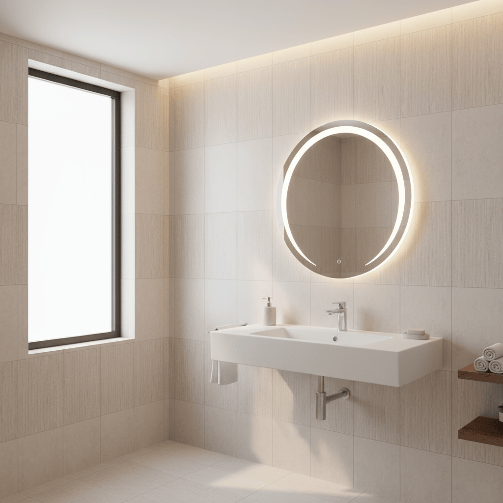 Padmore Bathroom Mirrors Moon-Shaped Touch Screen LED Mirror 60x60cm