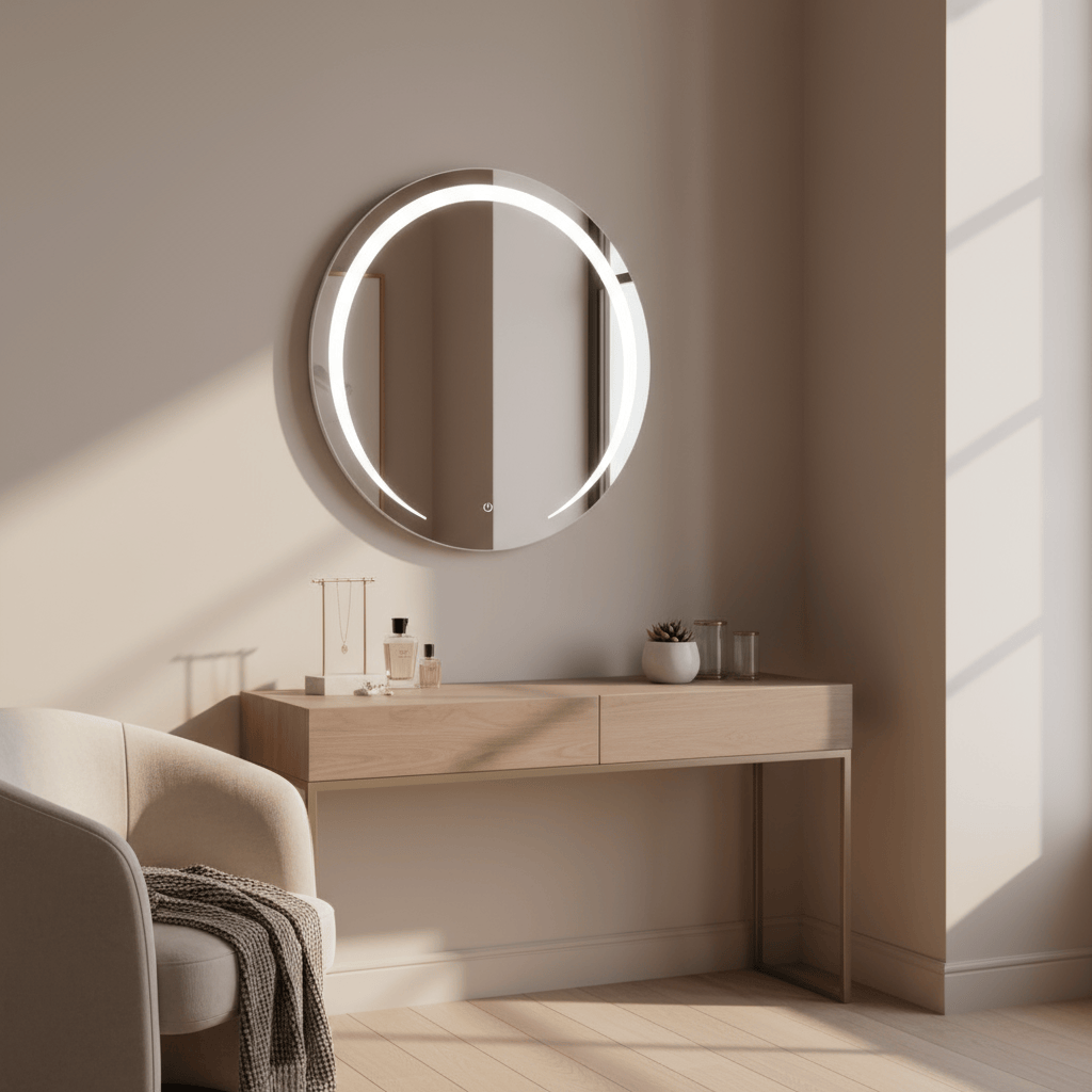Padmore Bathroom Mirrors Moon-Shaped Touch Screen LED Mirror 60x60cm