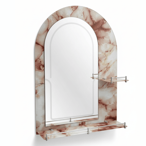 Padmore Bathroom Mirrors Semi Arc Bathroom Mirror with Double Shelves  70x50cm