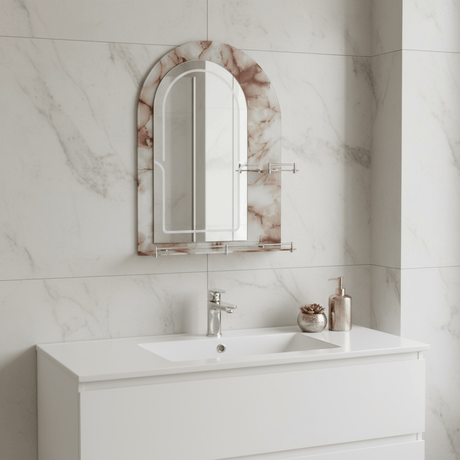 Padmore Bathroom Mirrors Semi Arc Bathroom Mirror with Double Shelves  70x50cm