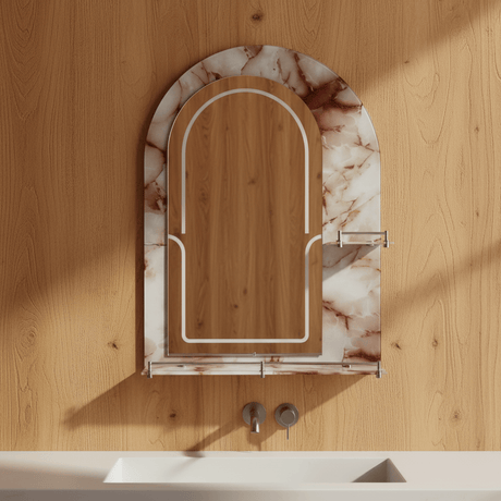 Padmore Bathroom Mirrors Semi Arc Bathroom Mirror with Double Shelves  70x50cm