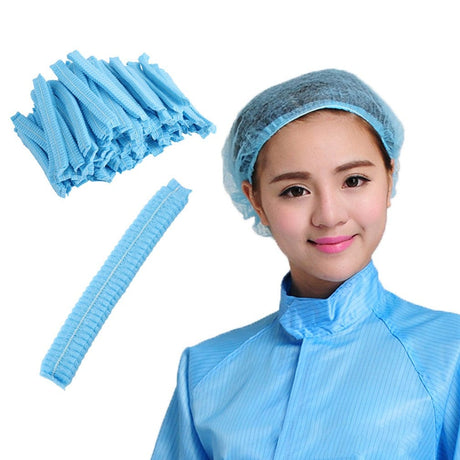 PPE Janitorial & Cleaning Disposable 100 Pieces Non-woven Hair Net Bouffant Blue