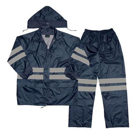 PPE Safety Clothing Navy Blue Rain Suit With Reflector