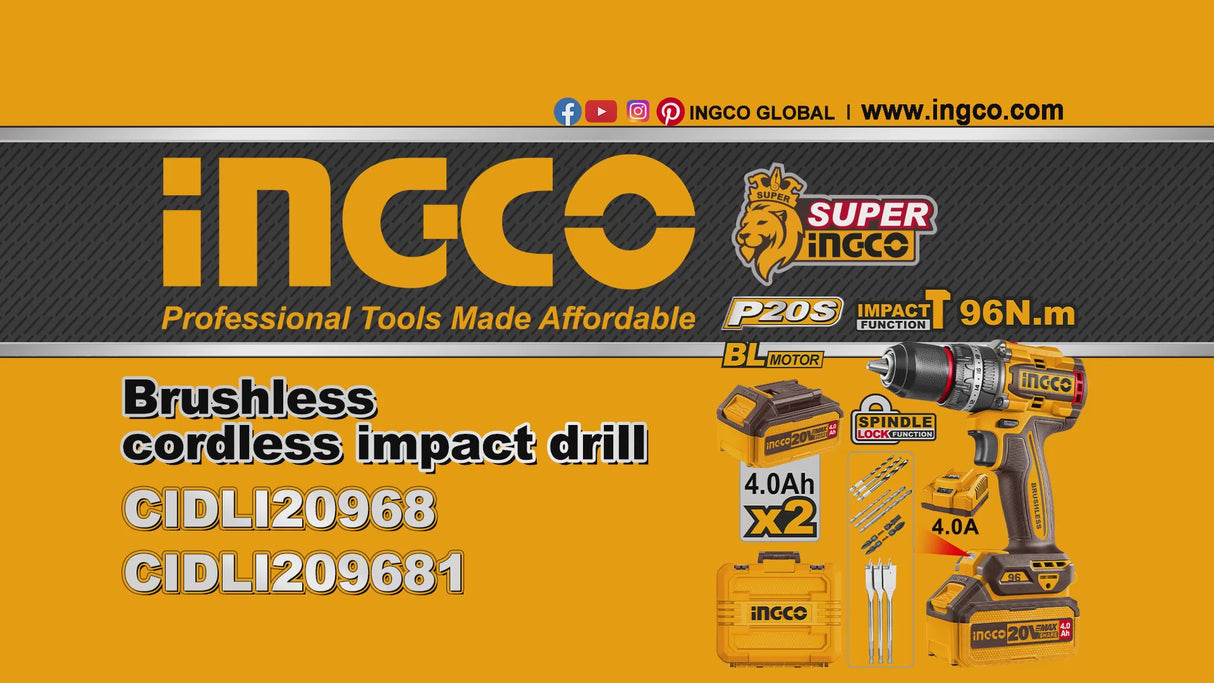 Ingco Lithium-Ion Compact Brushless Cordless Drill 20V - CIDLI209681