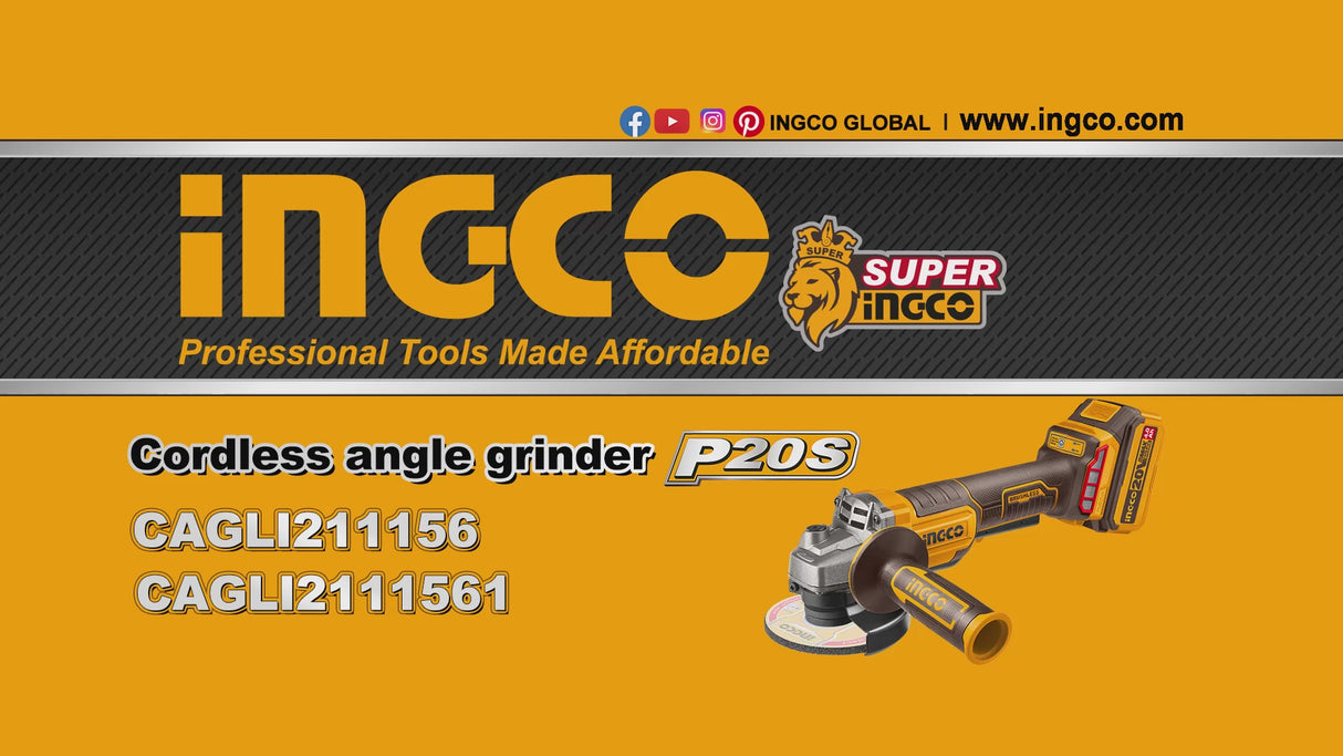 Ingco 4.5" Brushless Lithium-Ion Cordless Angle Grinder 20V – CAGLI211156