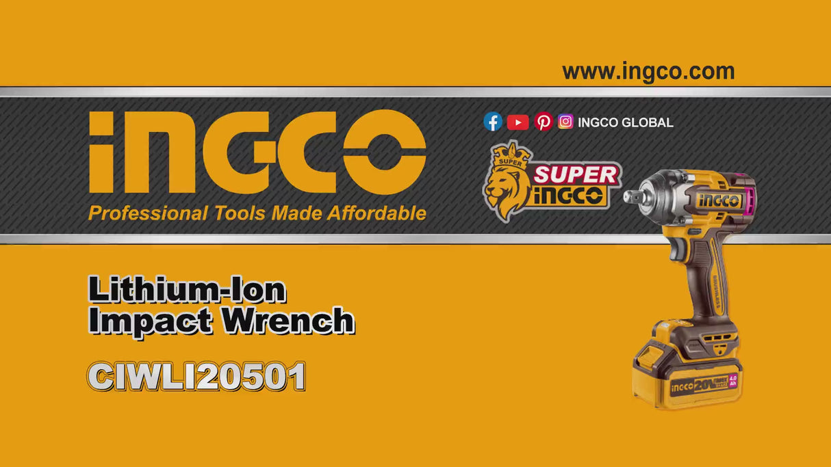 Ingco Lithium-Ion Cordless Impact Wrench Without Battery And Charger - CIWLI20501