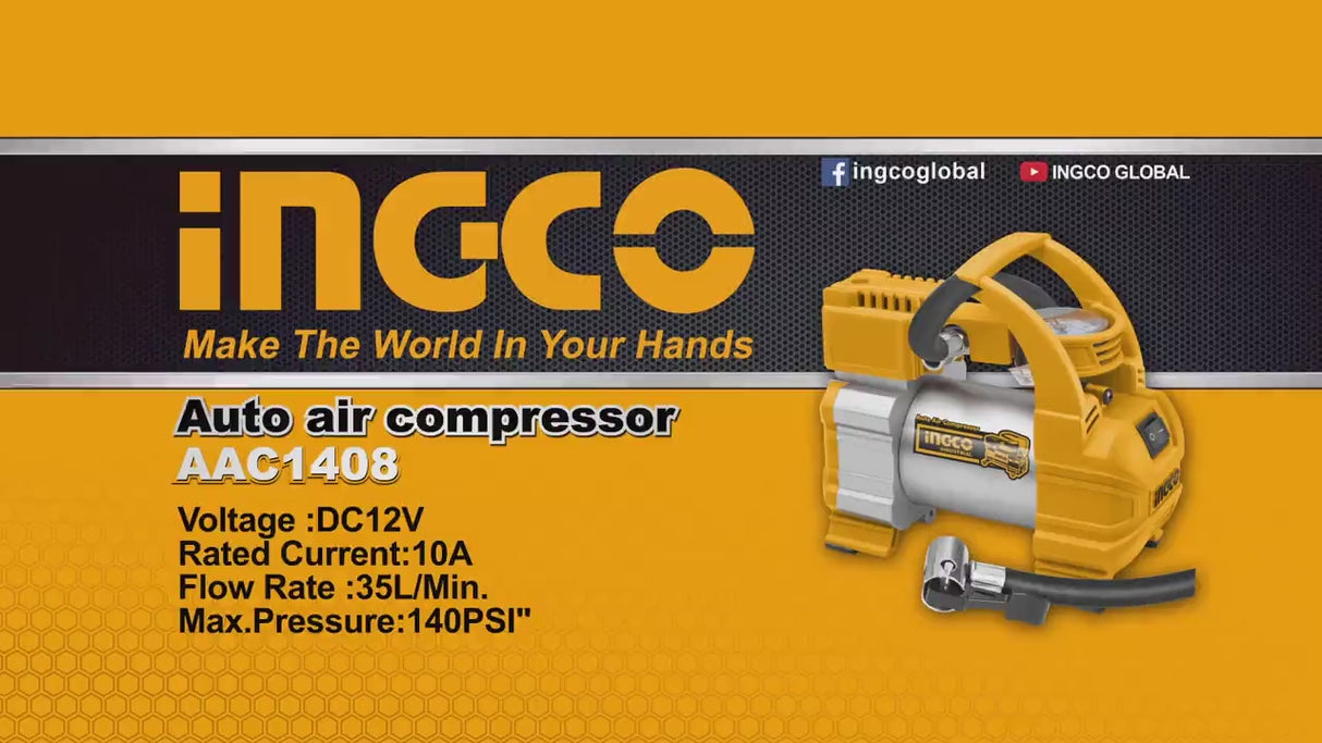 Ingco Mini Auto Air Compressor 12V 140psi with LED Light - AAC1408