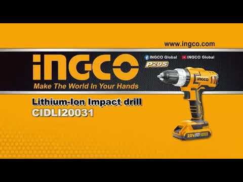 Ingco Lithium-Ion Cordless Hammer Impact Drill with Two 20V 2.0Ah Batteries & Charger - CIDLI20031