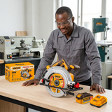 Professional carpenter inspecting the Ingco circular saw kit