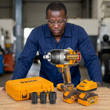 Professional technician with the Ingco impact wrench kit