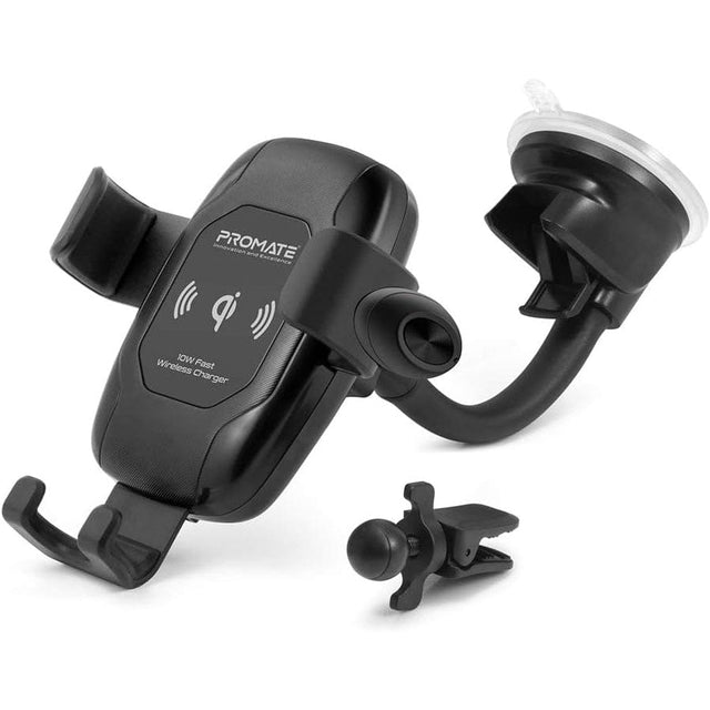 Promate Power & Charging Accessories Promate 10W Qi Wireless Car Charger Phone Mount with Auto Clamp - AuraMount-BT