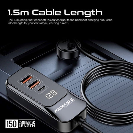 Promate Power & Charging Accessories Promate 120W RapidCharge™ Car Charger with Multi-Port Backseat Charging Hub - Gearhub-120W