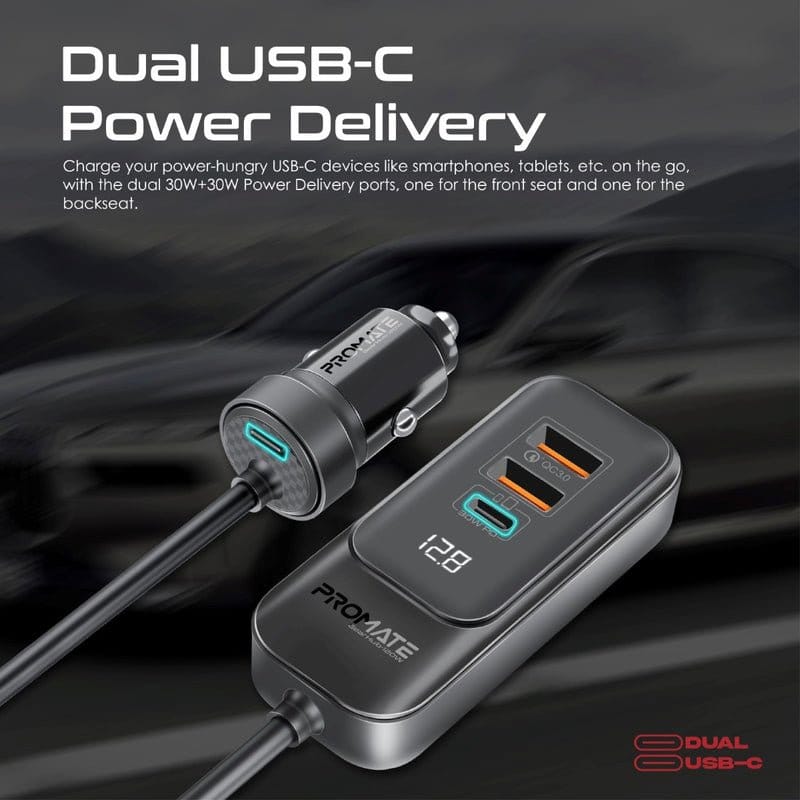 Promate Power & Charging Accessories Promate 120W RapidCharge™ Car Charger with Multi-Port Backseat Charging Hub - Gearhub-120W