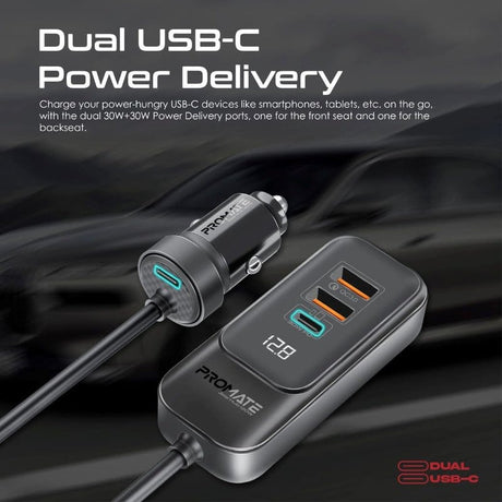 Promate Power & Charging Accessories Promate 120W RapidCharge™ Car Charger with Multi-Port Backseat Charging Hub - Gearhub-120W