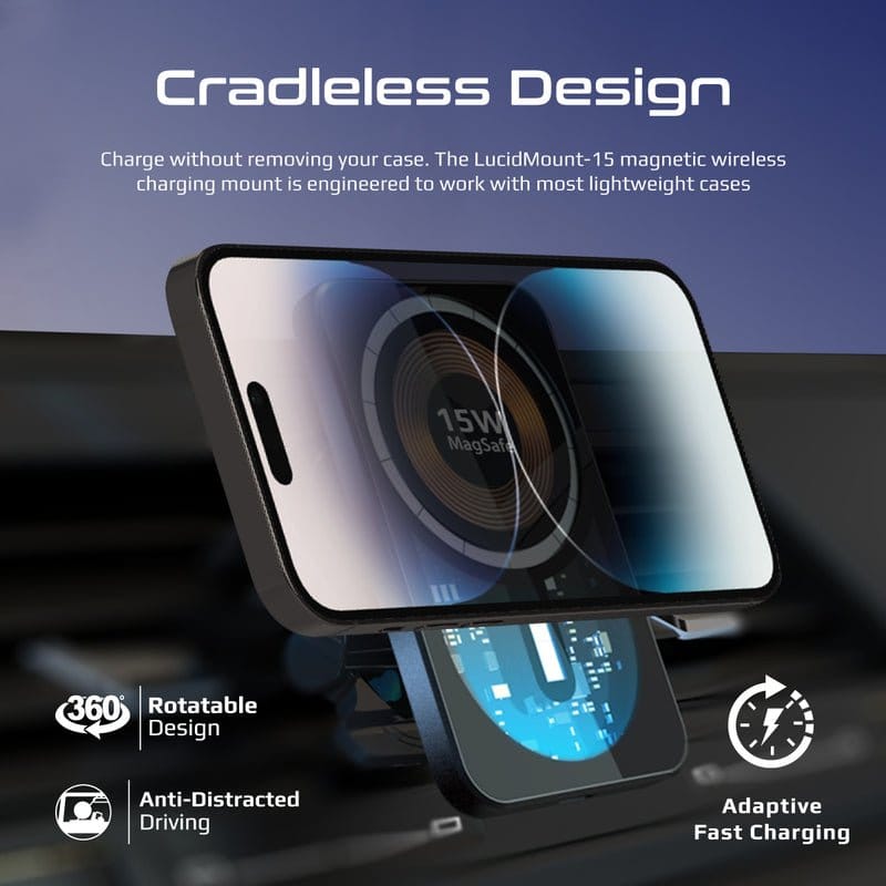 Promate Power & Charging Accessories Promate 15W MagSafe Transparent Car Wireless Charger - LucidMount-15