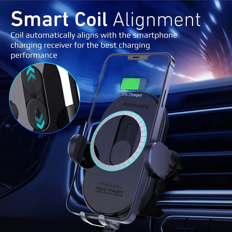 Promate Power & Charging Accessories Promate 15W Smart Sensor Car Wireless Charger - PowerMount-15W