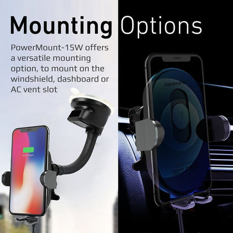 Promate Power & Charging Accessories Promate 15W Smart Sensor Car Wireless Charger - PowerMount-15W