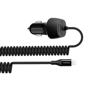 Promate Power & Charging Accessories Promate 3.4A Dual Car Charger with USB-A Port & Lightning Charging Cable - Voltrip-i