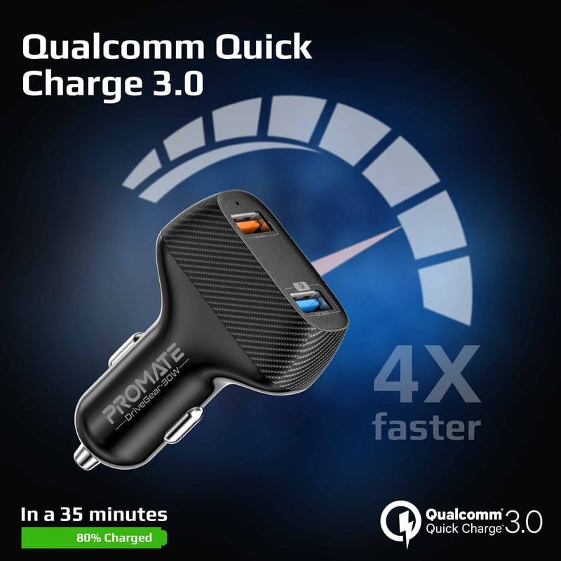 Promate Power & Charging Accessories Promate 30W Ultra-fast Car Charger with Quick Charge 3.0 - DriveGear-30W