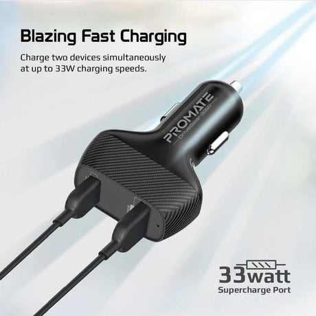 Promate Power & Charging Accessories Promate 33W High Speed Dual USB Car Charger - DriveGear-33