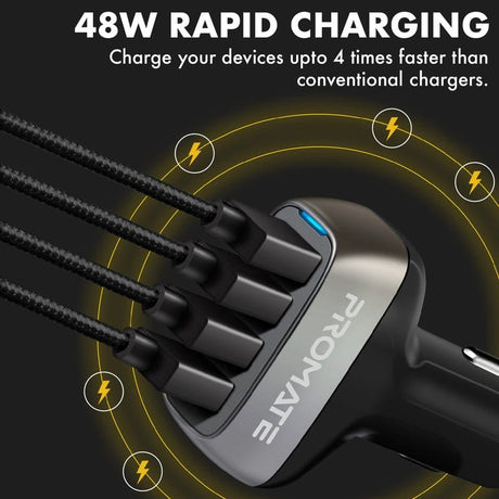 Promate Power & Charging Accessories Promate 48W Fast Charging 4-Port Rapid USB Car Charger - Scud-48