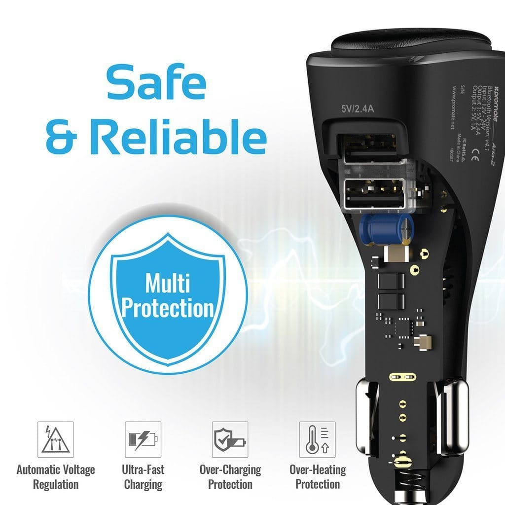 Promate Audio & Entertainment Promate Bluetooth Headset with Dual USB Car Charger - Aria-2
