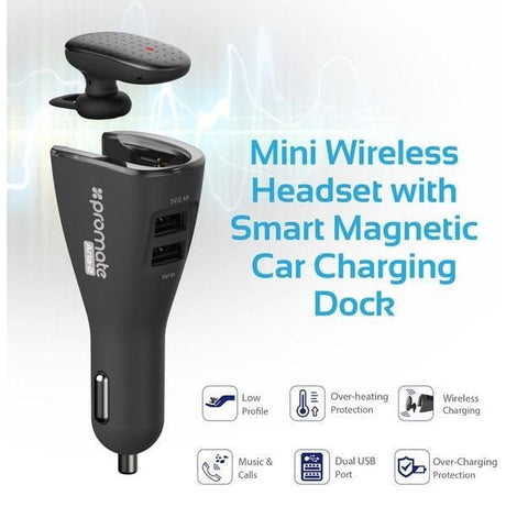 Promate Audio & Entertainment Promate Bluetooth Headset with Dual USB Car Charger - Aria-2
