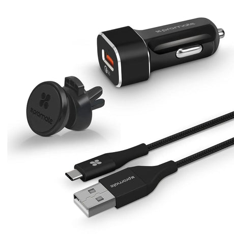 Promate Power & Charging Accessories Promate QC 3.0 Car Charger with Heavy Duty Mesh Armored USB-C Cable - AutoGear-QC3