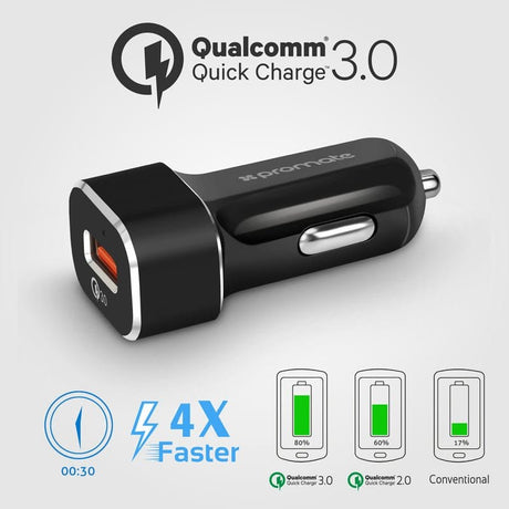 Promate Power & Charging Accessories Promate QC 3.0 Car Charger with Heavy Duty Mesh Armored USB-C Cable - AutoGear-QC3