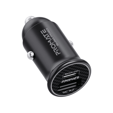 Promate Power & Charging Accessories Promate RapidCharge™ Mini Car Charger with 60W Power Delivery & Quick Charge 3.0 - Bullet-PD60