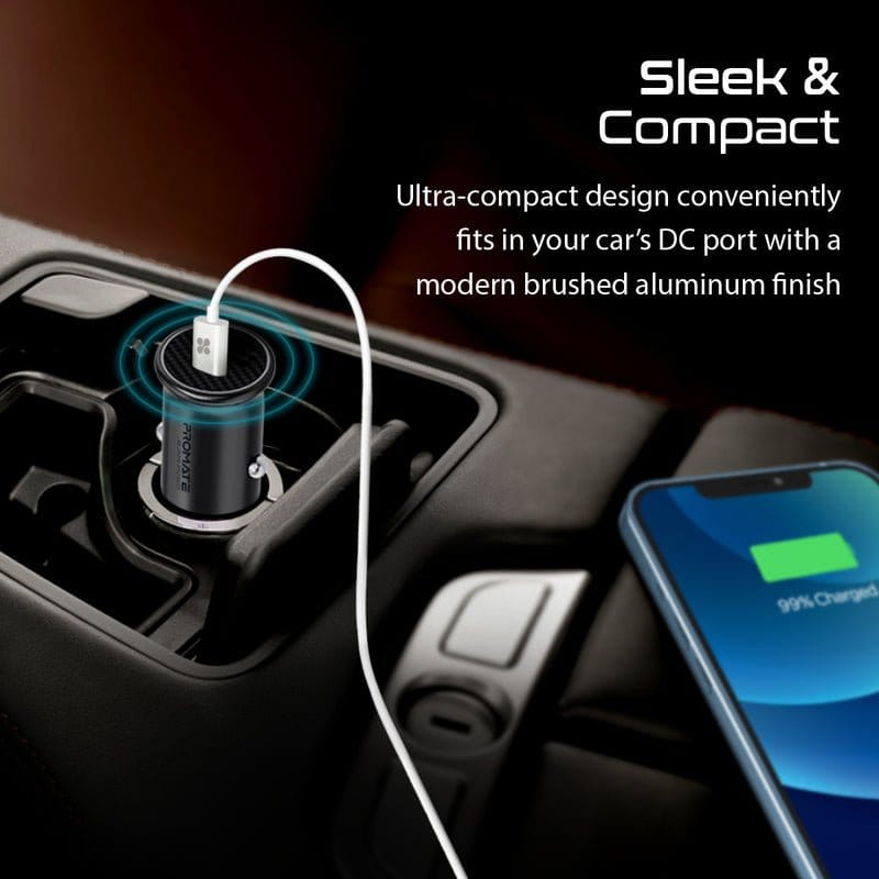 Promate Power & Charging Accessories Promate RapidCharge™ Mini Car Charger with 60W Power Delivery & Quick Charge 3.0 - Bullet-PD60
