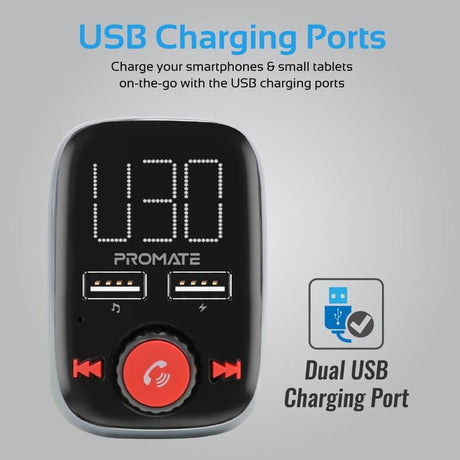 Promate Audio & Entertainment Promate Wireless In-Car FM Transmitter With Dual USB Charging Ports - SmarTune-3