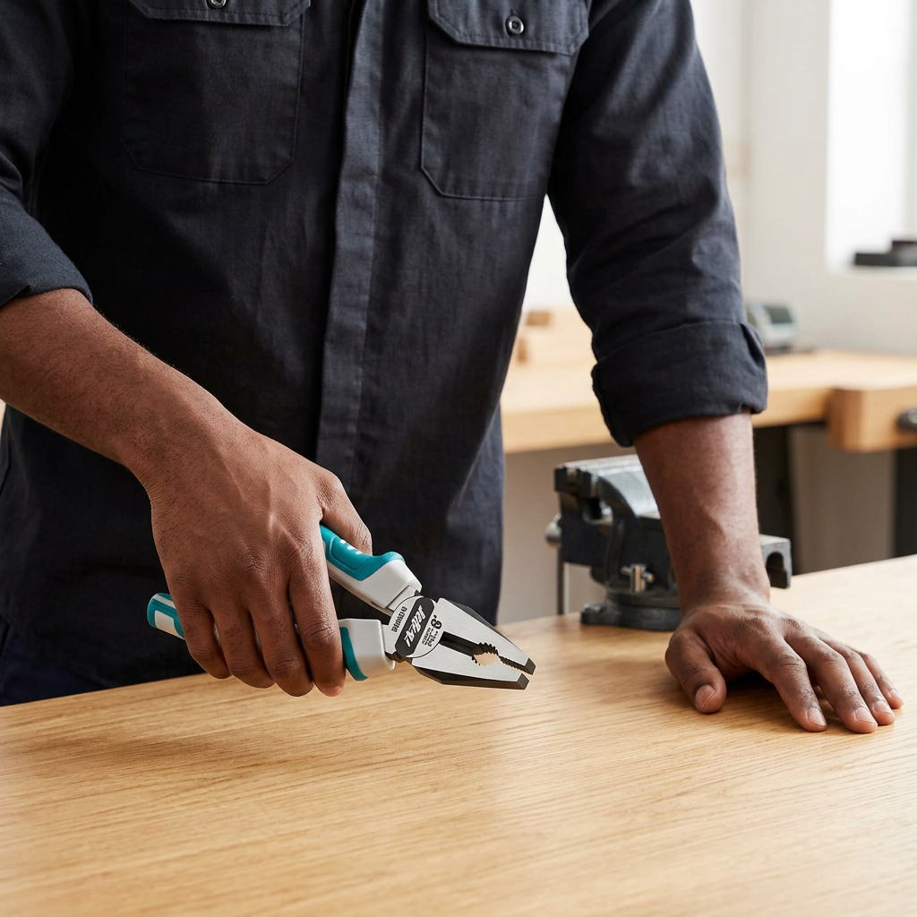 Revised face-hidden scene with natural arm positioning and the JcTop combination pliers