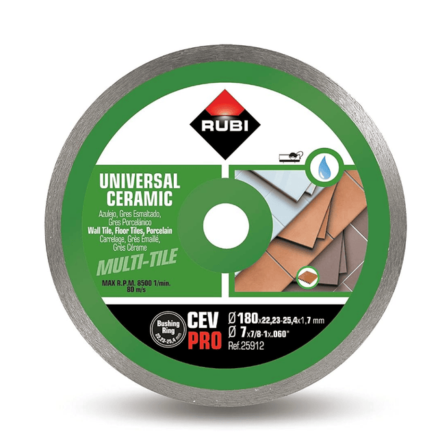 Rubi Grinding & Cutting Wheels Rubi Continuous Rim Ceramic Tile Diamond Cutting Disc 180mm - 250mm | CEV PRO Series