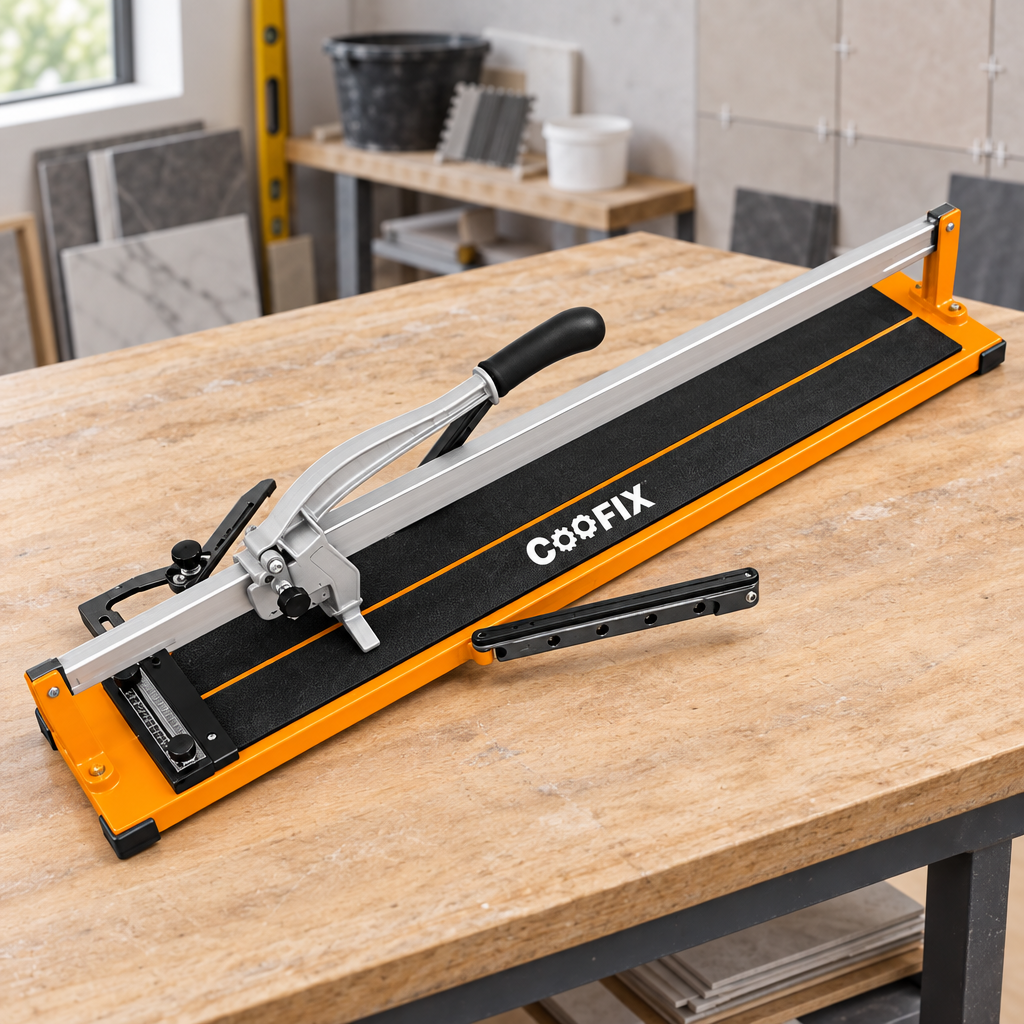 Second Coofix tile cutter on a workbench