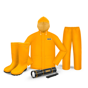 SM Bundles - Tools Specialty Safety Equipment Rain Ready Kit - Safety Rain Boots, Rain Suit & Waterproof LED Flashlight