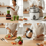 SM Essential Bundles Kitchen Tools & Accessories Cook And Save Combo Deal - Blender + Electric Kettle + Rice Cooker + Mandoline Slicer + 3 Pieces Knife