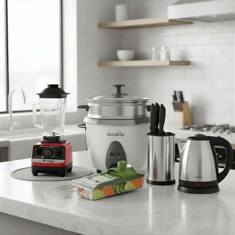 SM Essential Bundles Kitchen Tools & Accessories Cook And Save Combo Deal - Blender + Electric Kettle + Rice Cooker + Mandoline Slicer + 3 Pieces Knife