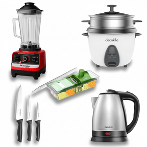 SM Essential Bundles Kitchen Tools & Accessories Cook And Save Combo Deal - Blender + Electric Kettle + Rice Cooker + Mandoline Slicer + 3 Pieces Knife