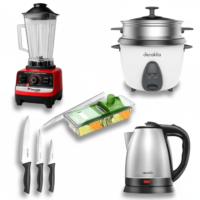 SM Essential Bundles Kitchen Tools & Accessories Cook And Save Combo Deal - Blender + Electric Kettle + Rice Cooker + Mandoline Slicer + 3 Pieces Knife